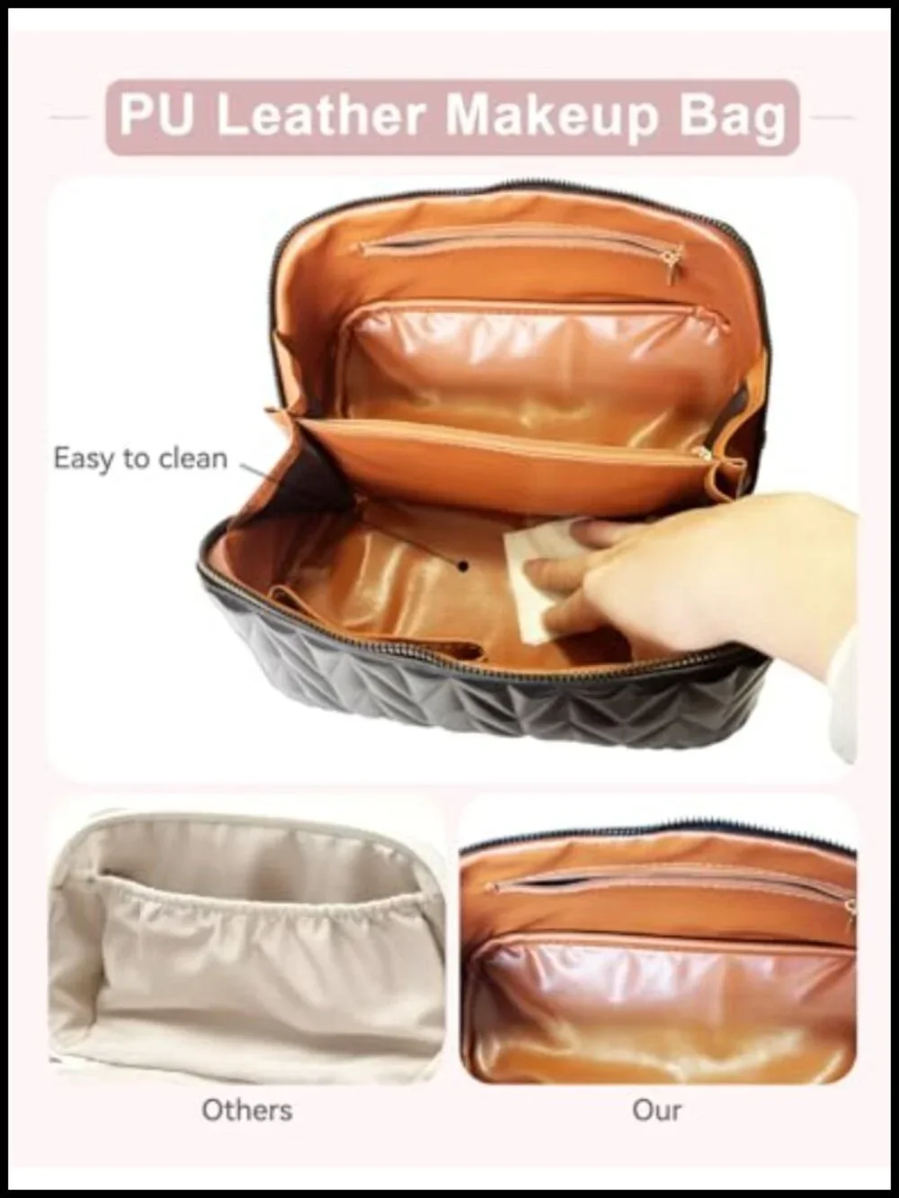 Large Waterproof PU Leather Toiletry Bag with Divider and Handle